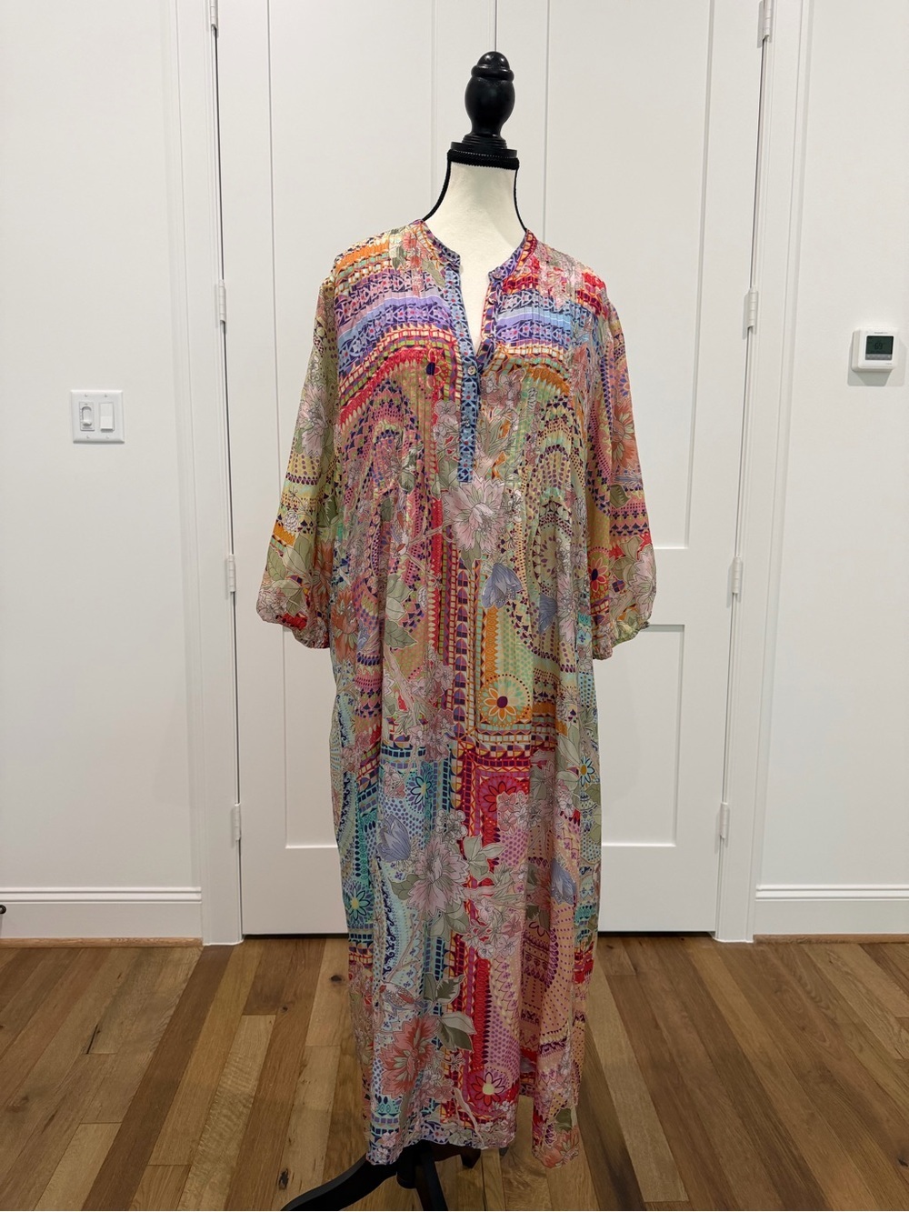 🌸 Johnny Was Britta Silk Mosaic Tile Maxi Dress XL - Picture 4 of 13